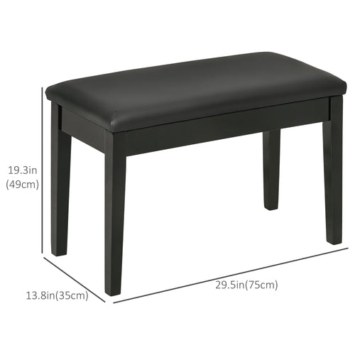 Classic Piano Bench Stool, PU Leather Padded Keyboard Seat with Rubber Wood Legs and Music Storage Compartment, Smooth Seat, Black