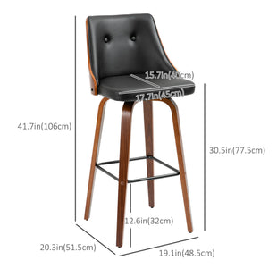Bar Height Bar Stools Set of 2 PU Leather Upholstered Swivel Barstools with Solid Wood Legs Footrest and Tufted Back, Black