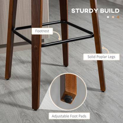 Bar Height Bar Stools Set of 2 PU Leather Upholstered Swivel Barstools with Solid Wood Legs Footrest and Tufted Back, Black