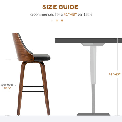 Bar Height Bar Stools Set of 2 PU Leather Upholstered Swivel Barstools with Solid Wood Legs Footrest and Tufted Back, Black