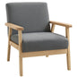Minimalistic Accent Chairs Wood Frame w/ Thick Linen Cushions Wide Seat Armchair for Bedroom Office, Grey