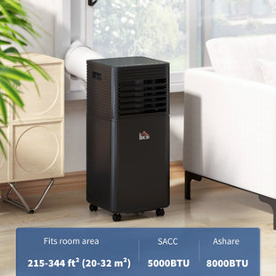 8000 BTU Portable Air Conditioner with Fan & Dehumidifier Mode, Quiet AC Unit with Remote Control, 24-Hour Timer, Black