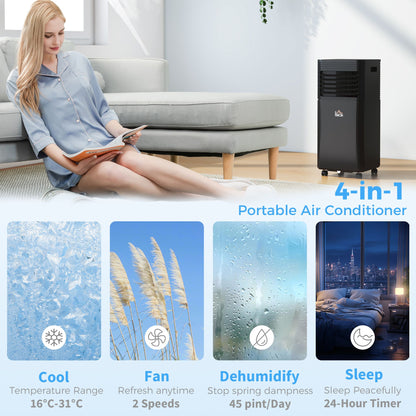 8000 BTU Portable Air Conditioner with Fan & Dehumidifier Mode, Quiet AC Unit with Remote Control, 24-Hour Timer, Black