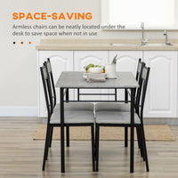 5 Pieces Diner Tables Dining Room Sets for 4 People with Marble Effect Tabletop Padded Chairs and Metal Frame Grey