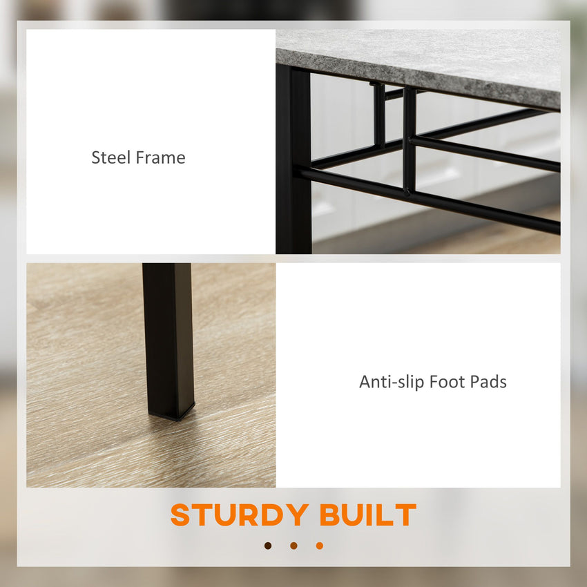 5 Pieces Diner Tables Dining Room Sets for 4 People with Marble Effect Tabletop Padded Chairs and Metal Frame Grey