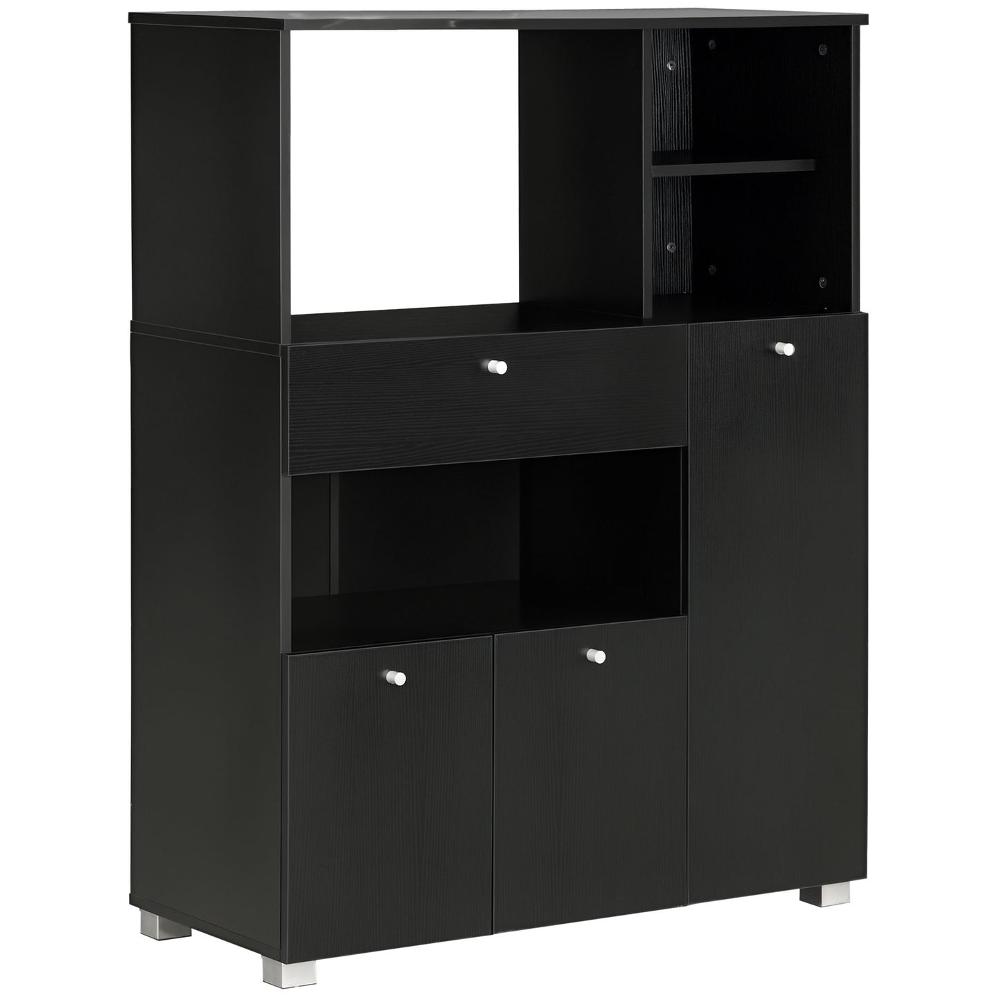 Compact Kitchen Pantry Buffet Server Hutch Storage Cabinet with Microwave Oven Stand Drawer and Shelves, Black