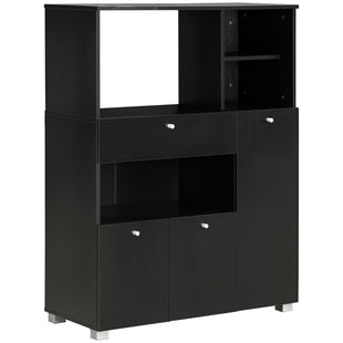 Compact Kitchen Pantry Buffet Server Hutch Storage Cabinet with Microwave Oven Stand Drawer and Shelves, Black