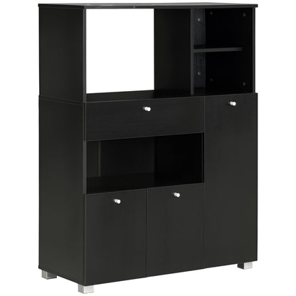 Compact Kitchen Pantry Buffet Server Hutch Storage Cabinet with Microwave Oven Stand Drawer and Shelves, Black