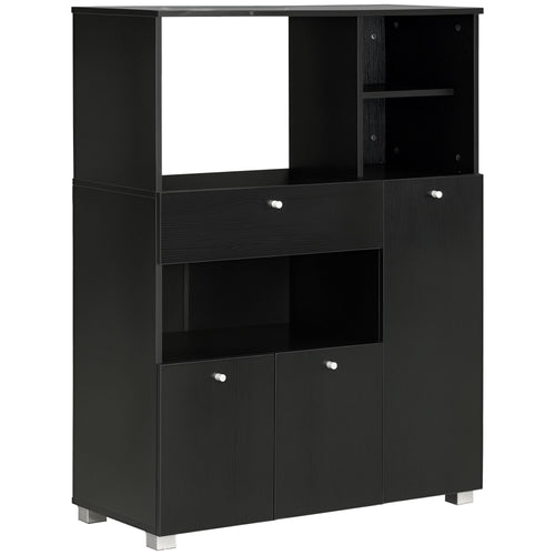 Compact Kitchen Pantry Buffet Server Hutch Storage Cabinet with Microwave Oven Stand Drawer and Shelves, Black