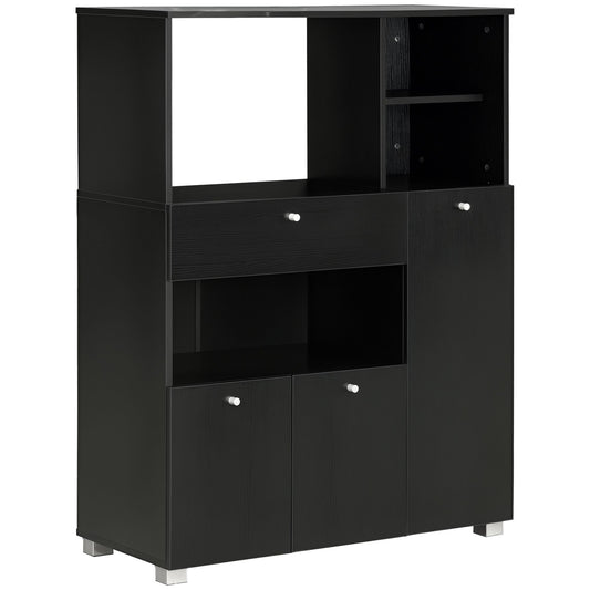 Compact Kitchen Pantry Buffet Server Hutch Storage Cabinet with Microwave Oven Stand Drawer and Shelves, Black