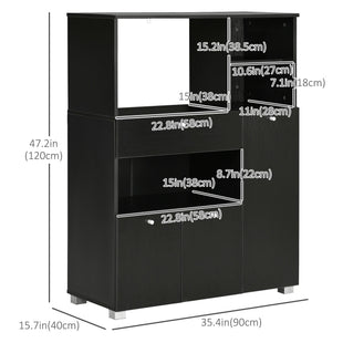 Compact Kitchen Pantry Buffet Server Hutch Storage Cabinet with Microwave Oven Stand Drawer and Shelves, Black