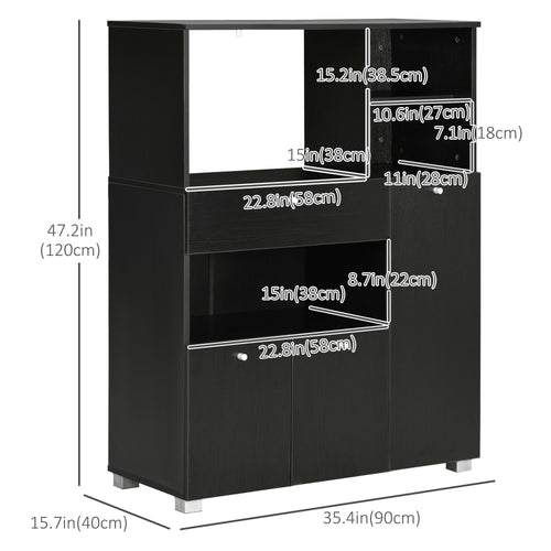 Compact Kitchen Pantry Buffet Server Hutch Storage Cabinet with Microwave Oven Stand Drawer and Shelves, Black