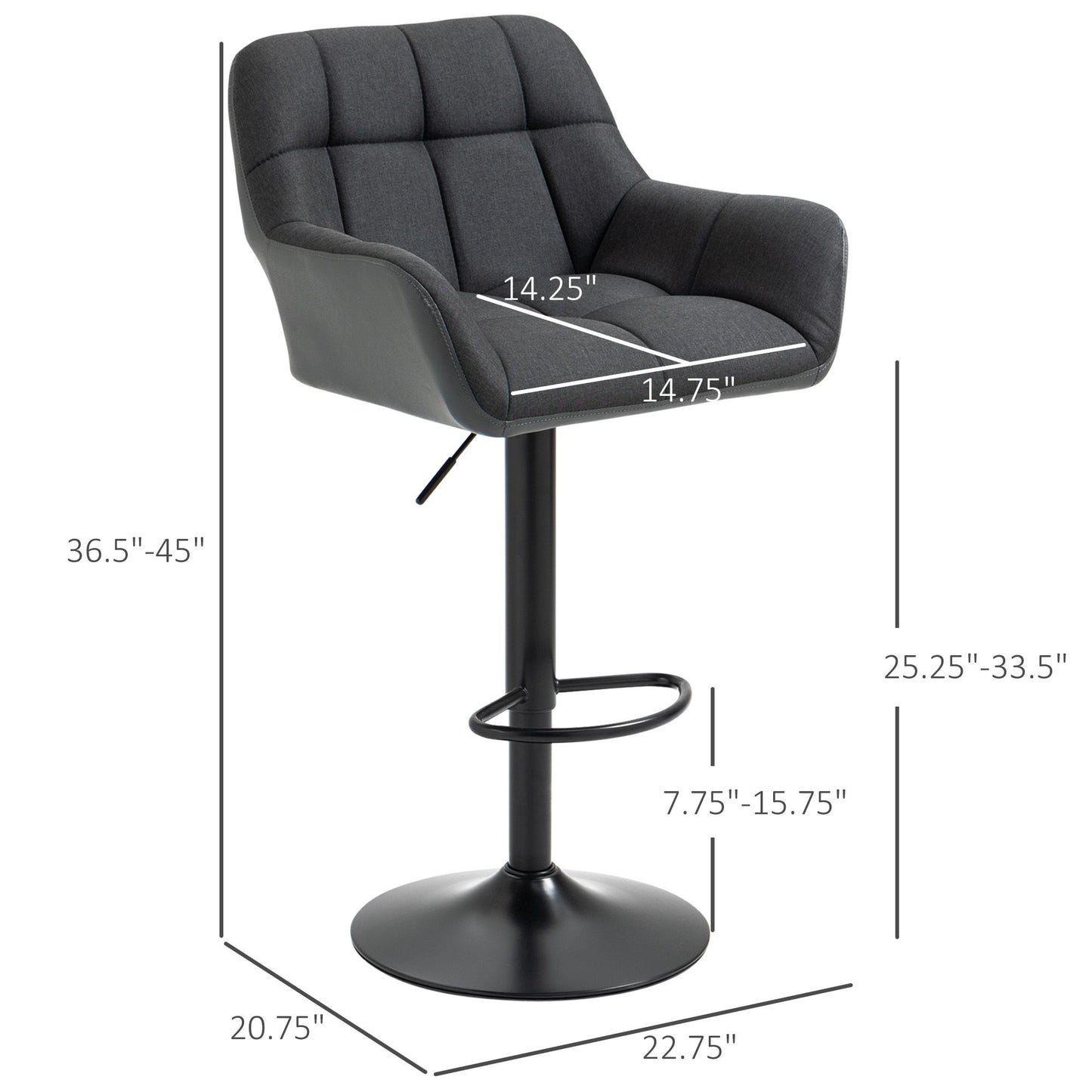 Swivel Barstools Set of 2 Adjustable Bar Stools with Footrest Armrests and PU Leather Back for Dining Room Black, Grey