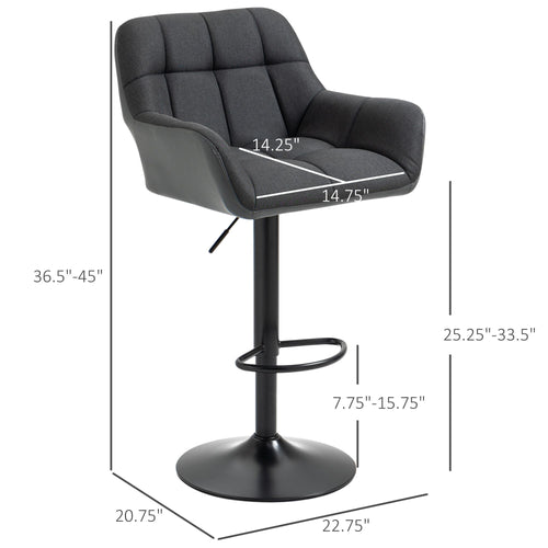 Swivel Barstools Set of 2 Adjustable Bar Stools with Footrest Armrests and PU Leather Back for Dining Room Black, Grey