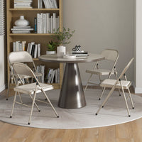 Set of 4 Metal Foldable Chairs, Linen Fabric Padded Folding Chairs with Cushion Seat and Open Back for Indoor, Beige