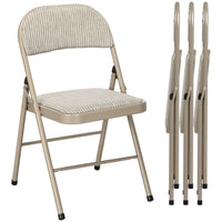 Set of 4 Metal Foldable Chairs, Linen Fabric Padded Folding Chairs with Cushion Seat and Open Back for Indoor, Beige