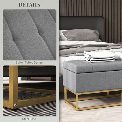 Flip Top Storage Ottoman, Upholstered Storage Bench, Linen Fabric Footstool for Living Room, Bedroom, Grey