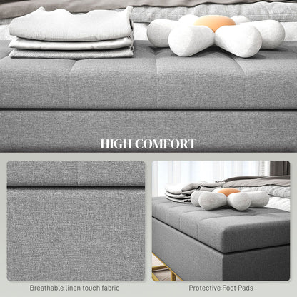 Flip Top Storage Ottoman, Upholstered Storage Bench, Linen Fabric Footstool for Living Room, Bedroom, Grey