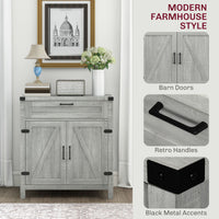 Farmhouse Kitchen Storage Cabinet, Sideboard Buffet Cabinet with 2 Rustic Barn Doors and Drawer, Grey