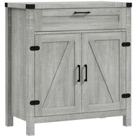 Farmhouse Kitchen Storage Cabinet, Sideboard Buffet Cabinet with 2 Rustic Barn Doors and Drawer, Grey
