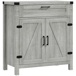 Farmhouse Kitchen Storage Cabinet, Sideboard Buffet Cabinet with 2 Rustic Barn Doors and Drawer, Grey