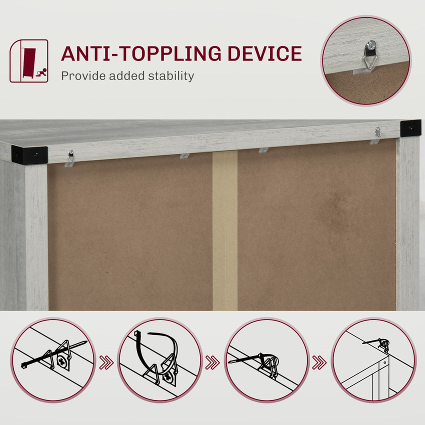 Farmhouse Kitchen Storage Cabinet, Sideboard Buffet Cabinet with 2 Rustic Barn Doors and Drawer, Grey