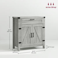 Farmhouse Kitchen Storage Cabinet, Sideboard Buffet Cabinet with 2 Rustic Barn Doors and Drawer, Grey