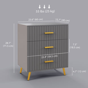 3 Drawer Cabinet, Drawer Chest for Bedroom, Chest of Drawers with Aluminium Legs and Gold Handles, Dark Grey