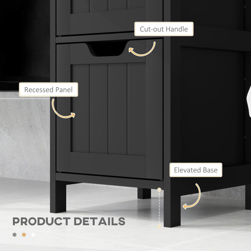 Narrow Bathroom Cabinet with 3 Drawers and 2 Tier Shelf, Tall Cupboard Freestanding Linen Tower, Black