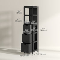 Narrow Bathroom Cabinet with 3 Drawers and 2 Tier Shelf, Tall Cupboard Freestanding Linen Tower, Black