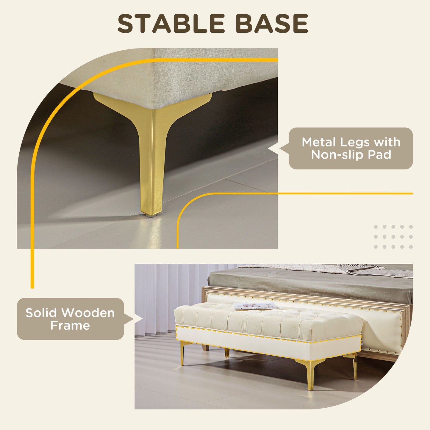 End of Bed Bench, Upholstered Bench, Entryway Shoe Bench with Button Tufted for Living Room, Bedroom, Cream White