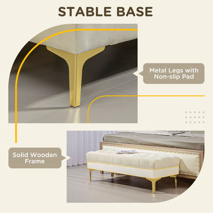 End of Bed Bench, Upholstered Bench, Entryway Shoe Bench with Button Tufted for Living Room, Bedroom, Cream White
