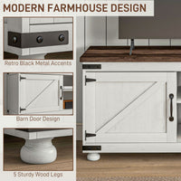 Farmhouse TV Stand for up to 65" TV, TV Cabinet with Barn Doors, Cable Management for Living Room, Distressed White