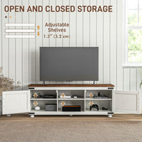 Farmhouse TV Stand for up to 65" TV, TV Cabinet with Barn Doors, Cable Management for Living Room, Distressed White