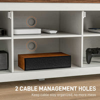 Farmhouse TV Stand for up to 65" TV, TV Cabinet with Barn Doors, Cable Management for Living Room, Distressed White