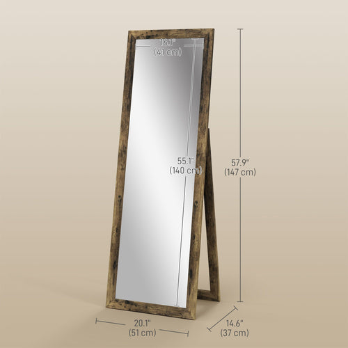 58" x 20" Floor Standing Mirror, Full Body Mirror for Bedroom, Living Room, Rustic Brown