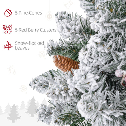 24" Christmas Front Door Wreath with Lights Flocked Christmas Wreath with Pine Cones and Berries for Windows Green