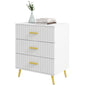3 Drawer Cabinet, Drawer Chest for Bedroom, Chest of Drawers with Aluminium Legs and Gold Handles, White