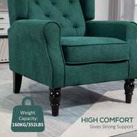 Fabric Accent Chair, Button Tufted Armchair, Armchair with Wood Legs, Thick Padding for Bedroom Dark Green