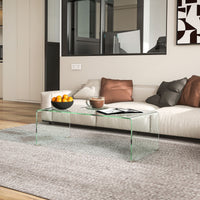 Glass Coffee Table, Clear Coffee Table for Living Room, Modern Rectangle Center Table with Safe Rounded Edges