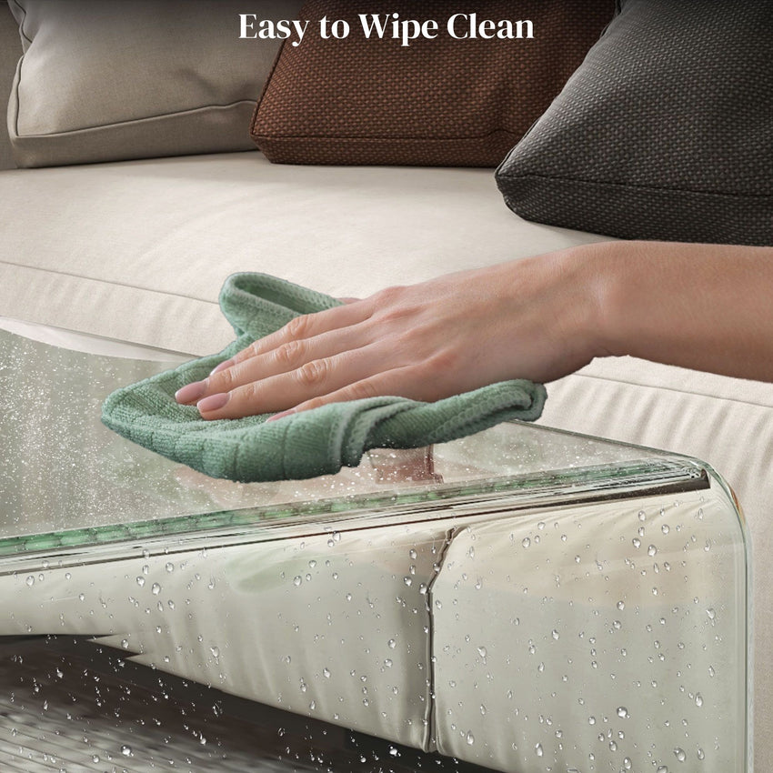 Glass Coffee Table, Clear Coffee Table for Living Room, Modern Rectangle Center Table with Safe Rounded Edges