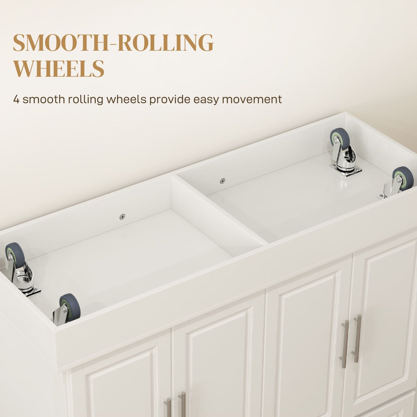 Rolling Kitchen Island with Storage and Stainless Steel Top, Kitchen Trolley with Drawers, Cabinets, Towel Rack, Cream