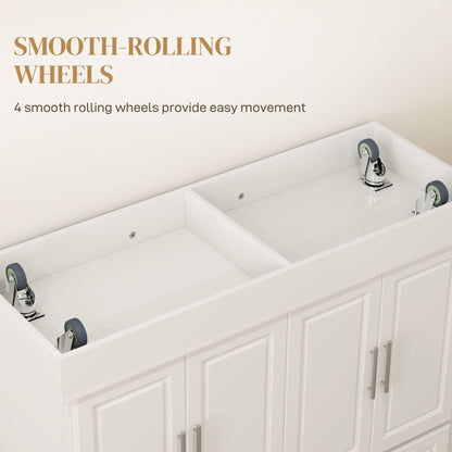 Rolling Kitchen Island with Storage and Stainless Steel Top, Kitchen Trolley with Drawers, Cabinets, Towel Rack, Cream