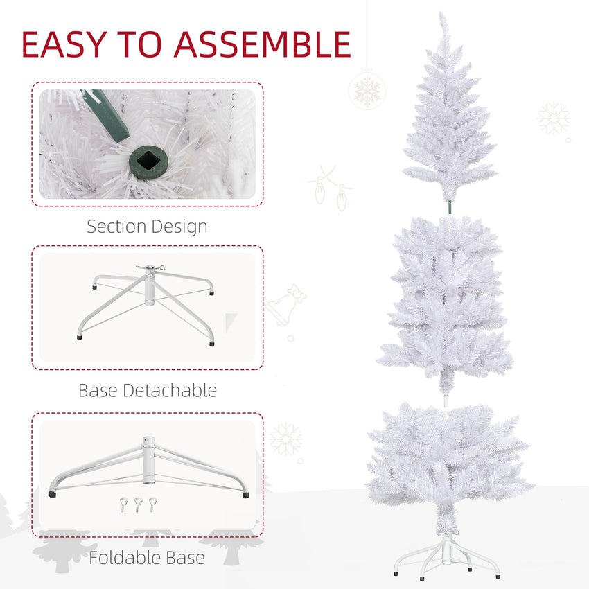 6ft Tall Pencil Artificial Christmas Tree with 479 Branch Tips with Steel Base, White