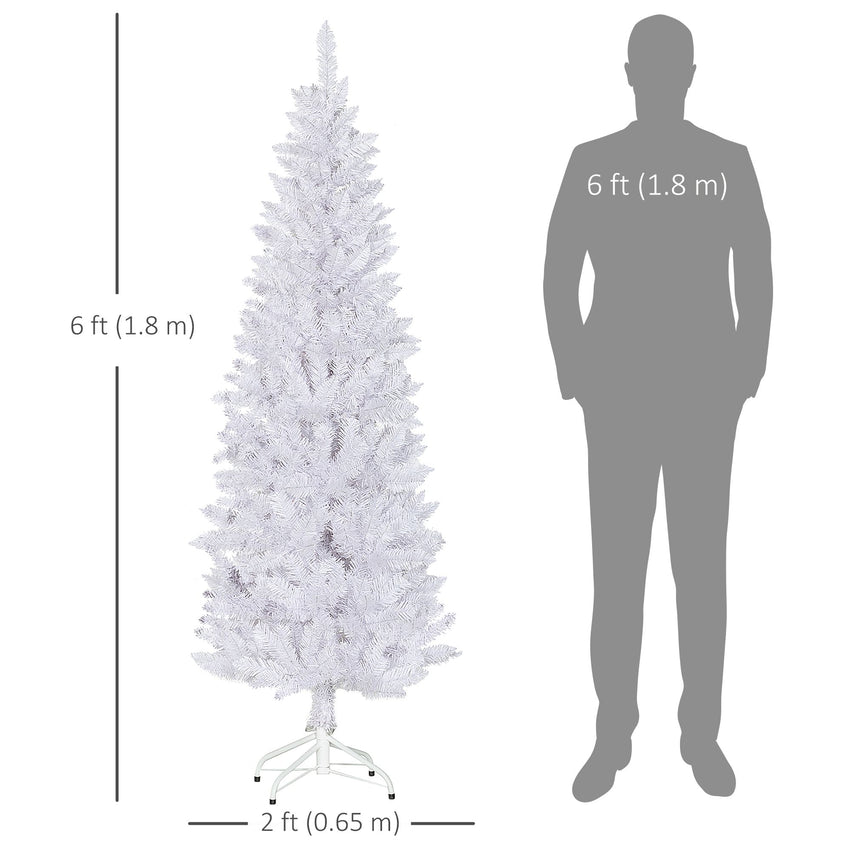 6ft Tall Pencil Artificial Christmas Tree with 479 Branch Tips with Steel Base, White