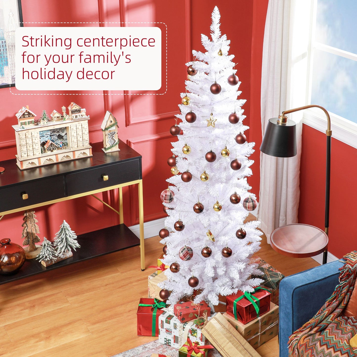 6ft Tall Pencil Artificial Christmas Tree with 479 Branch Tips with Steel Base, White