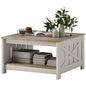31.5" Square Coffee Table, Farmhouse 2-Tier Center Table for Living Room, Distressed Oak and Brown
