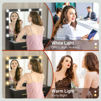 Makeup Vanity Desk Set with Stool, Dressing Table with LED Lighting Mirror, Drawers, for Bedroom, Black