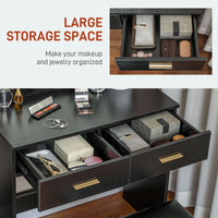 Makeup Vanity Desk Set with Stool, Dressing Table with LED Lighting Mirror, Drawers, for Bedroom, Black
