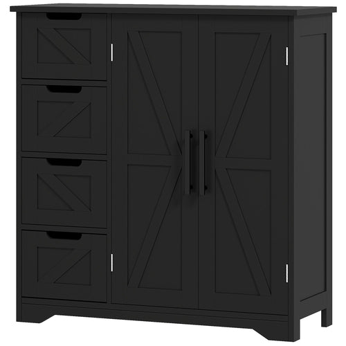 Bathroom Floor Cabinet, Farmhouse Bathroom Storage Cabinet with Adjustable Shelf, Black